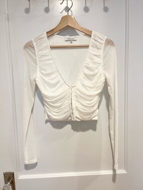 Abbeline White Mesh Corset Long Sleeve Top Small